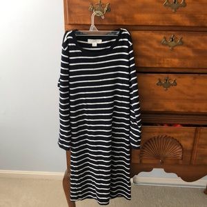 Blue and white striped bodycon dress